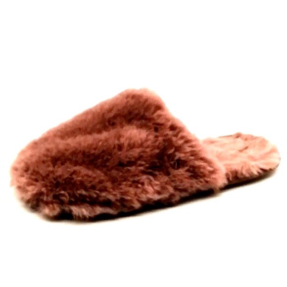 Express Womens Clog Slide Slippers Mauve‎ Faux Fur Flat Heel Round Toe Sz M 7-8 - Picture 1 of 9